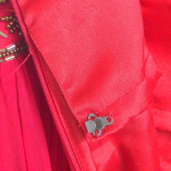 Aidan Mattox Womens Swing Dress Red Lined Maxi Off Shoulder Sleeveless Beads 6 - Picture 7 of 16